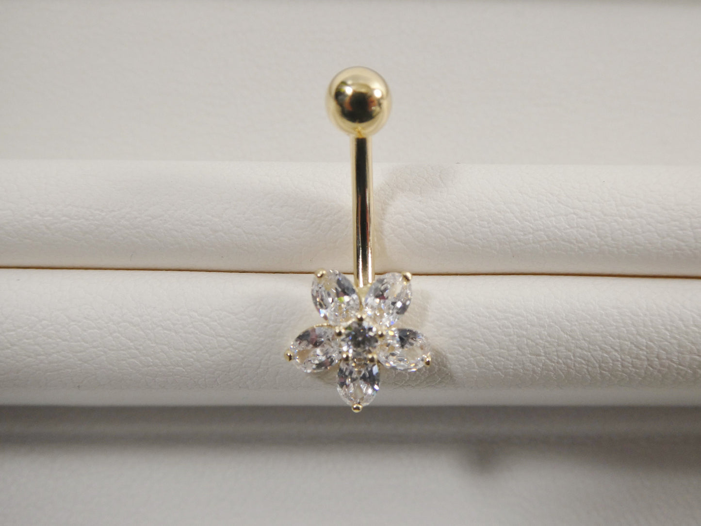 14k real solid yellow gold flower belly button ring piercing