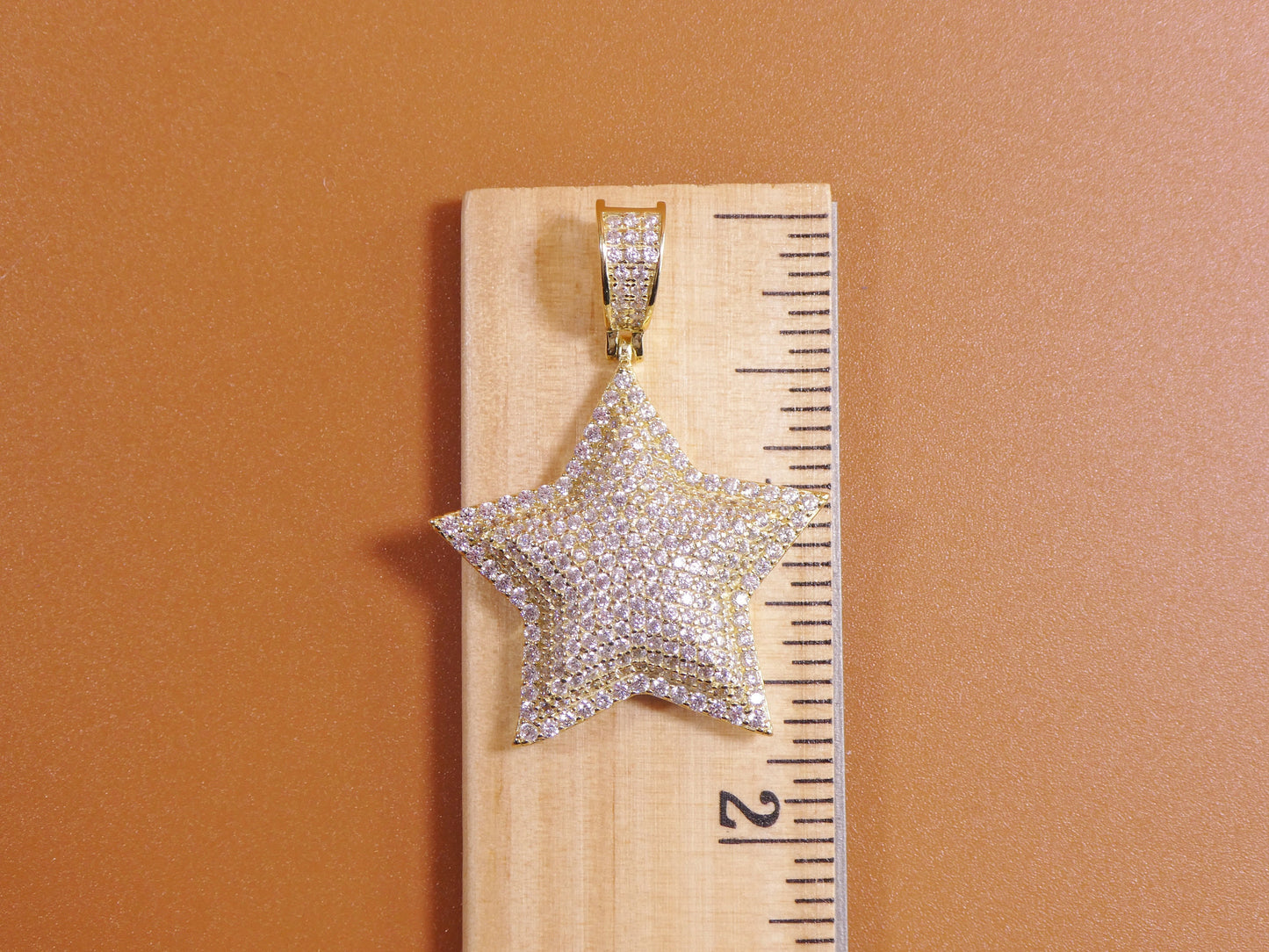 14k yellow gold color tone chain and star charm pendent over real 925 sterling silver