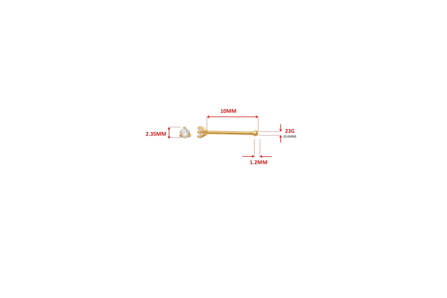 14k real solid yellow gold long post nose ring