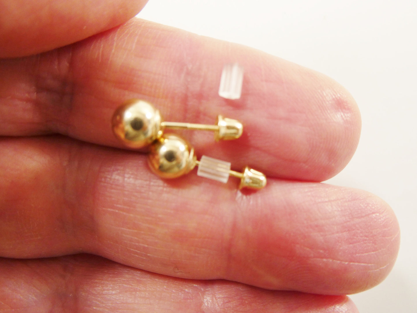 14k solid yellow gold high polish screw post ball earring
