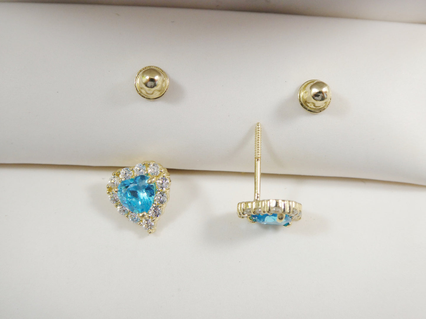10k real solid yellow gold screw back children birth stone earring heart shape