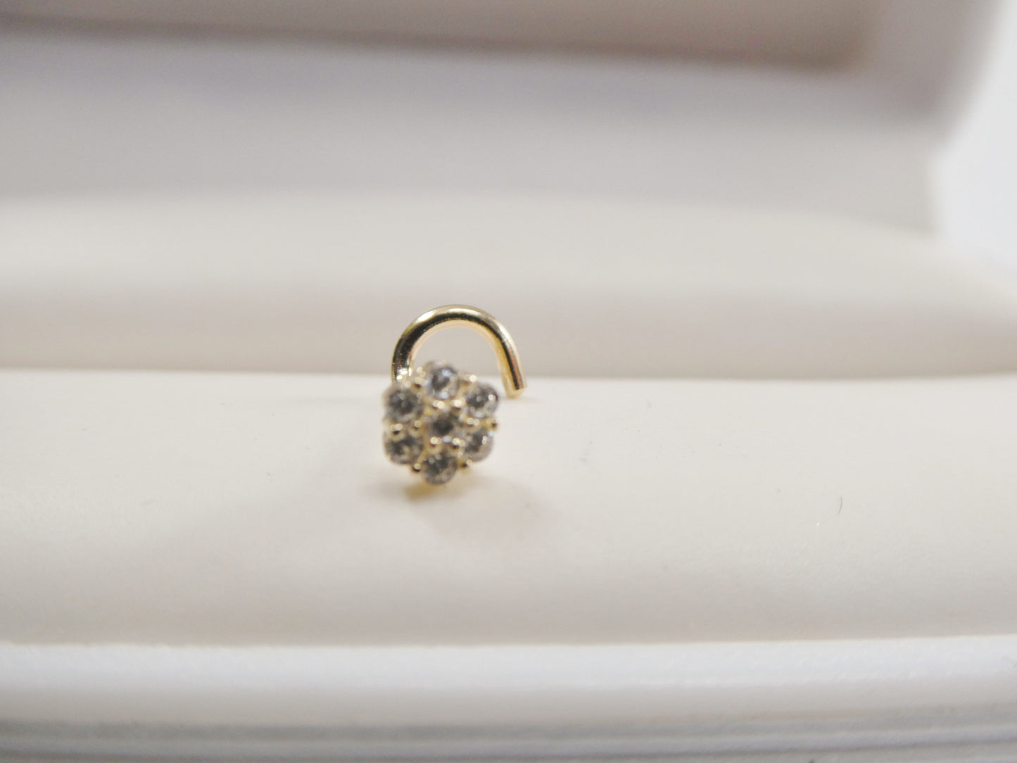 14k real solid yellow gold twist small flower nose stud ring