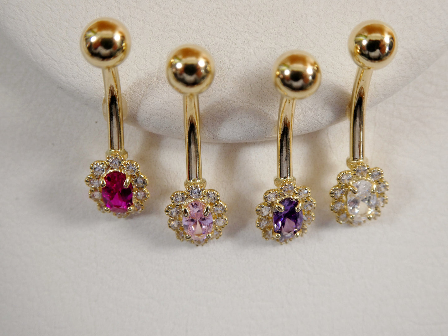 14k real solid yellow gold oval color stone center belly button ring piercing