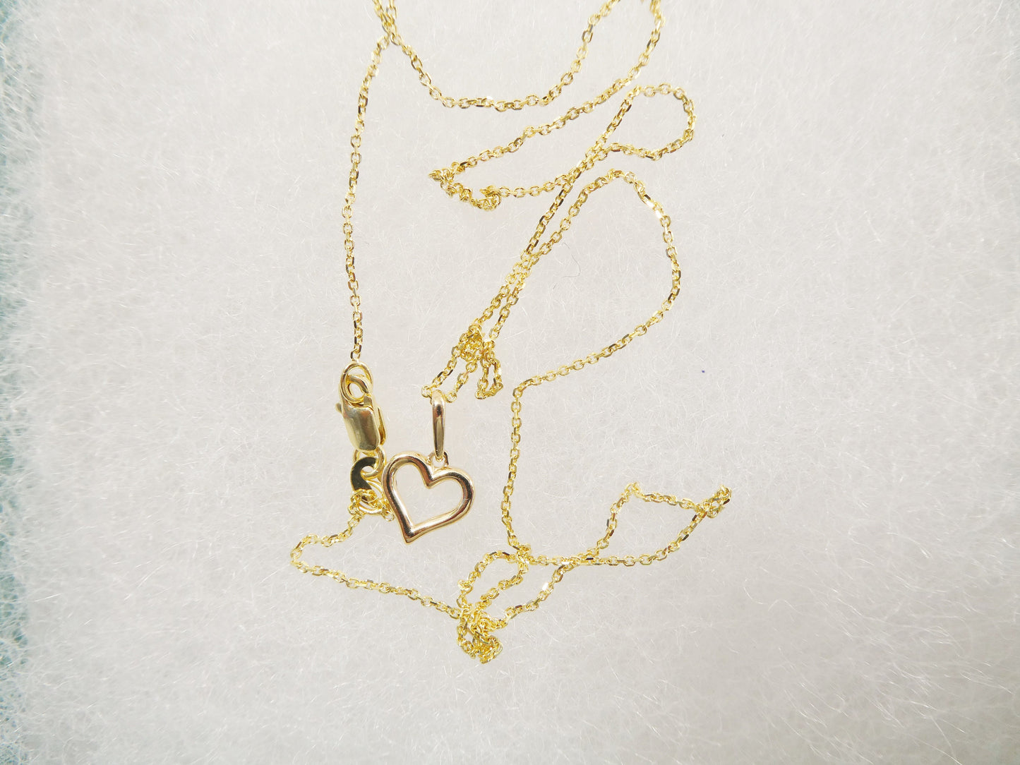 14k real solid yellow gold small heart pendent and cable necklace