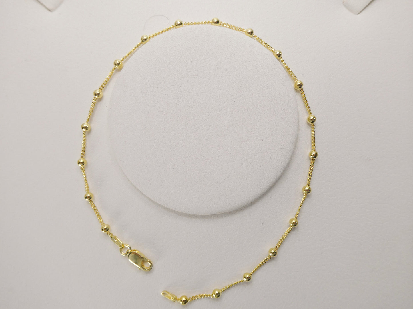 Real 925 sterling silver link ball 10 inch anklet 14k yellow gold finish