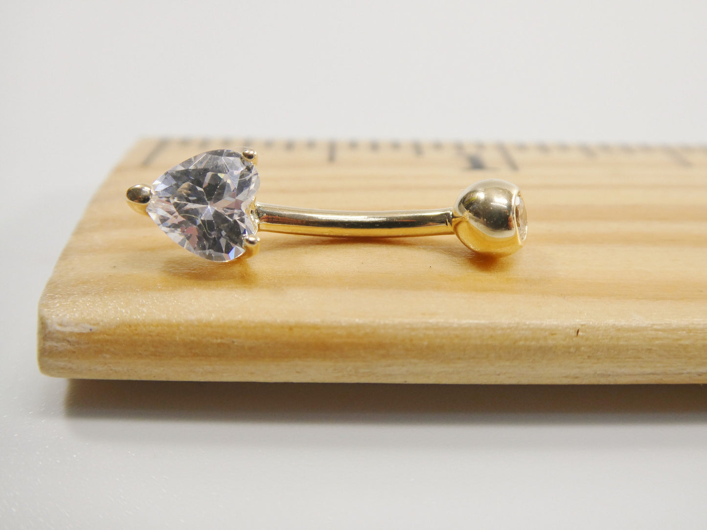 14k real solid yellow gold 6mm heart stone belly button ring piercing