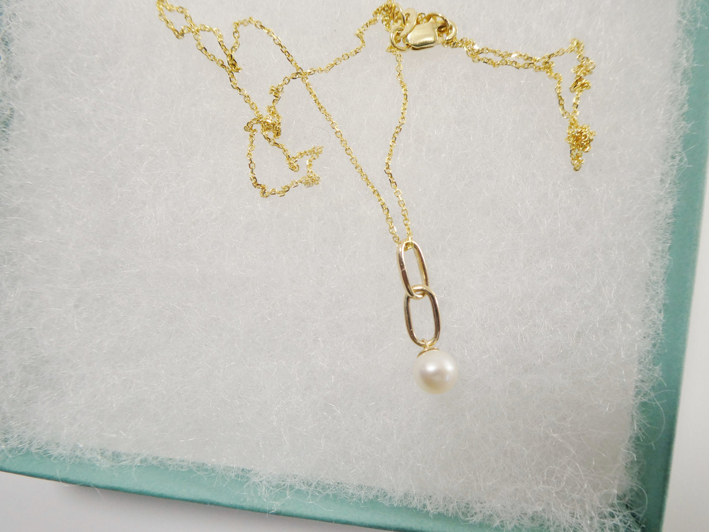 14k real solid yellow gold freshwater pearl pendent and cable necklace