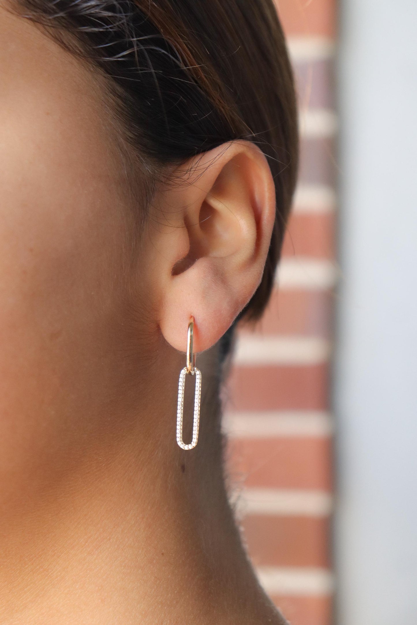 real 10k solid yellow gold long hanging paperclip earring