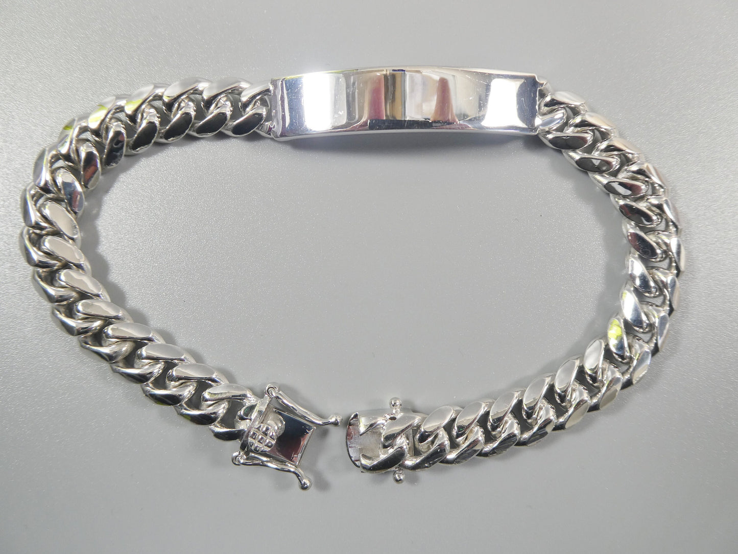 real 925 sterling silver 9 inch solid Miami ID men bracelet 14k white gold finish