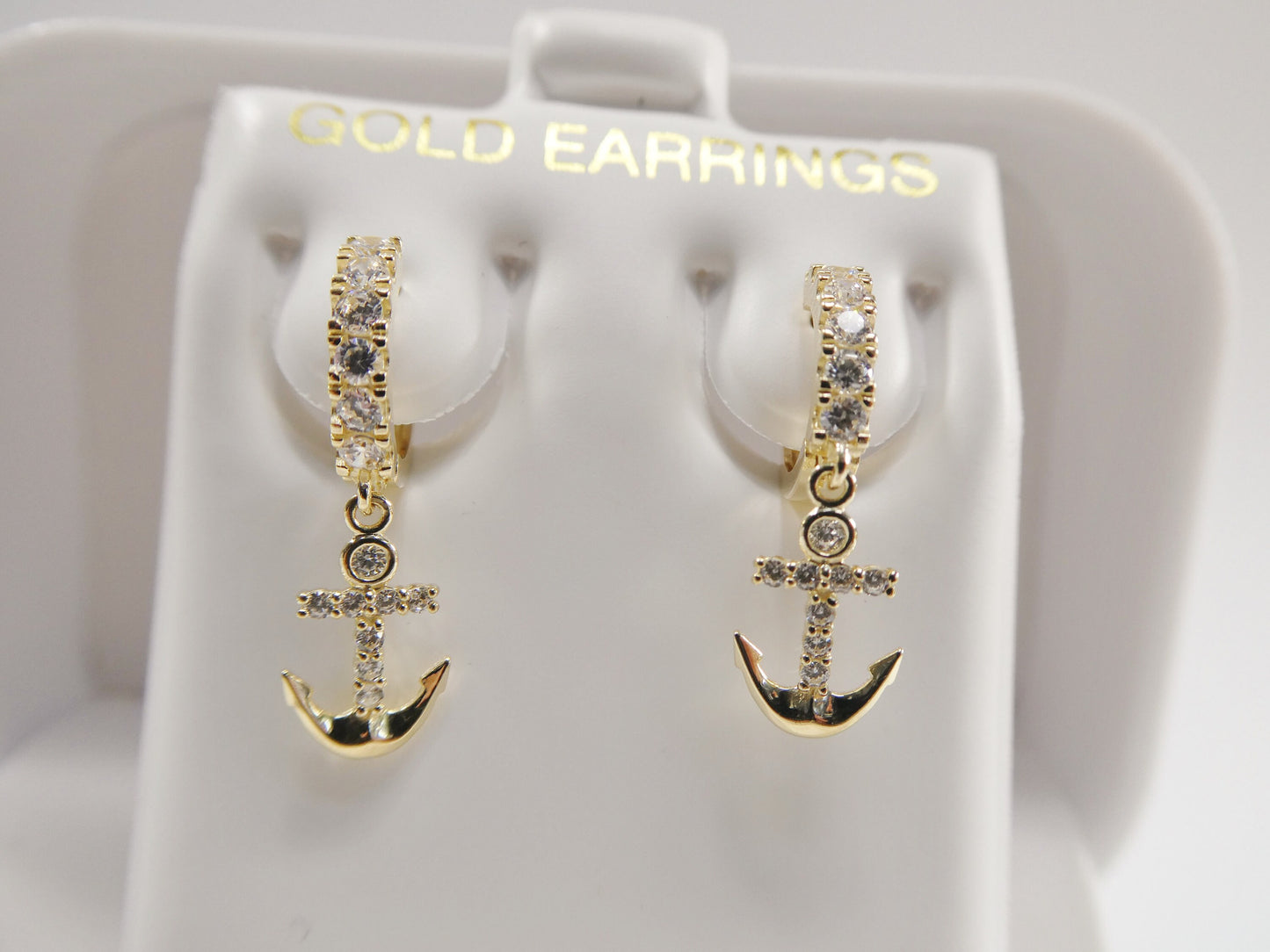 10k real yellow gold anchor dangling huggie hoop earring