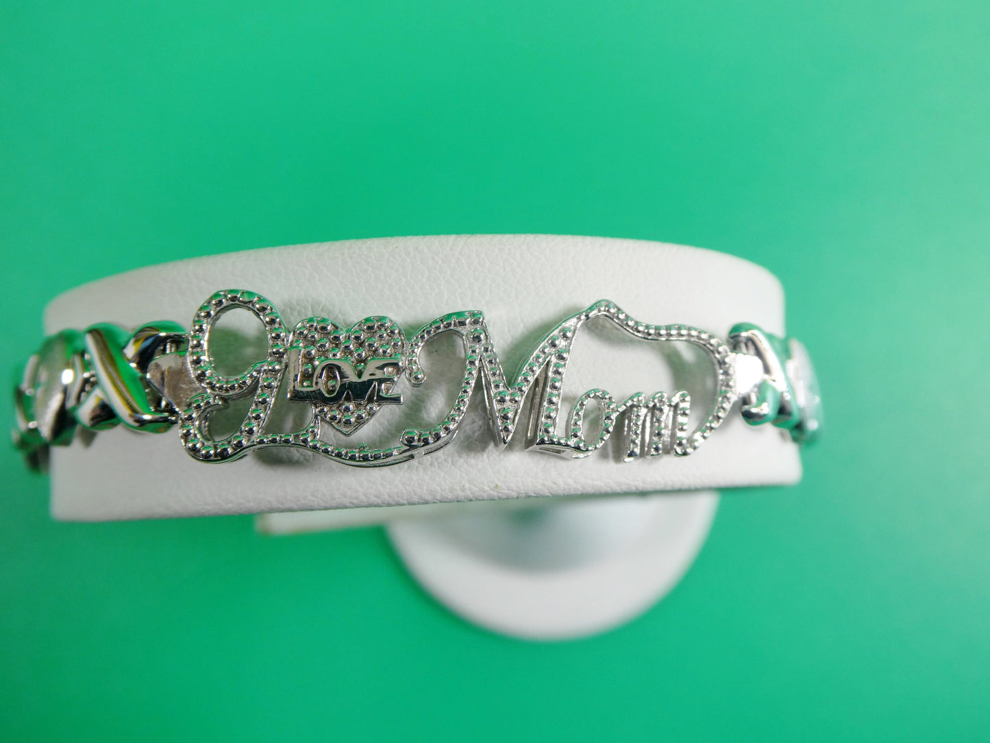 7.5 inch xoxo heart i love mom stampato bracelet 14k white gold color finish over real 925 sterling silver