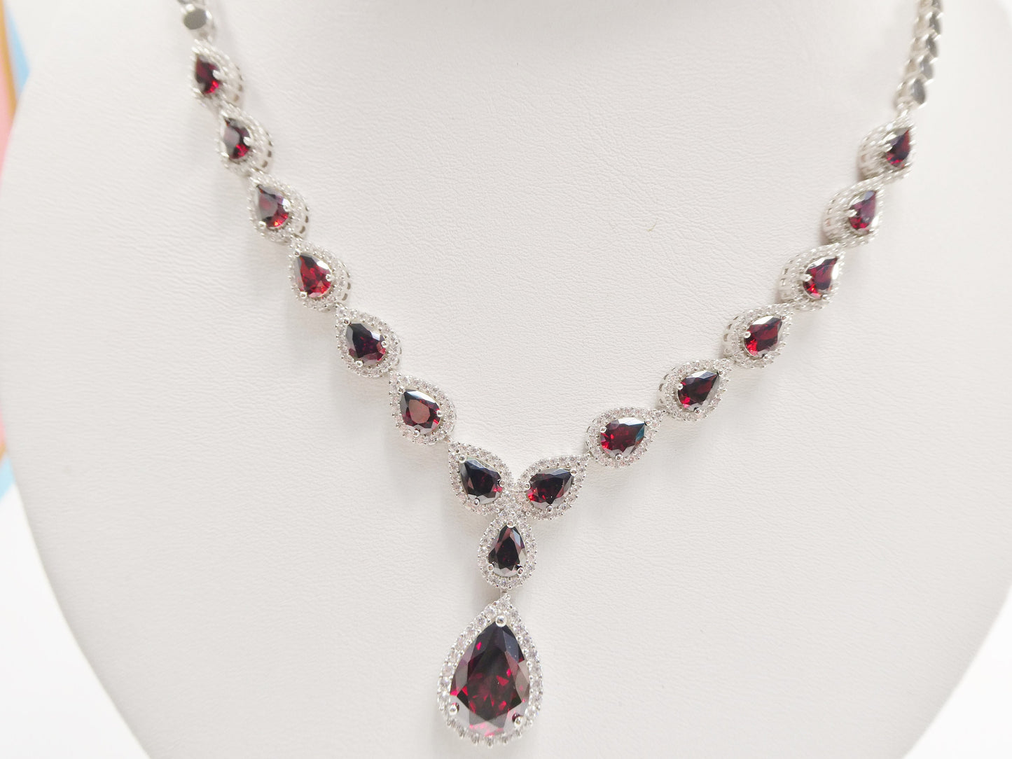 real 925 sterling silver teardrop red garnet women necklace