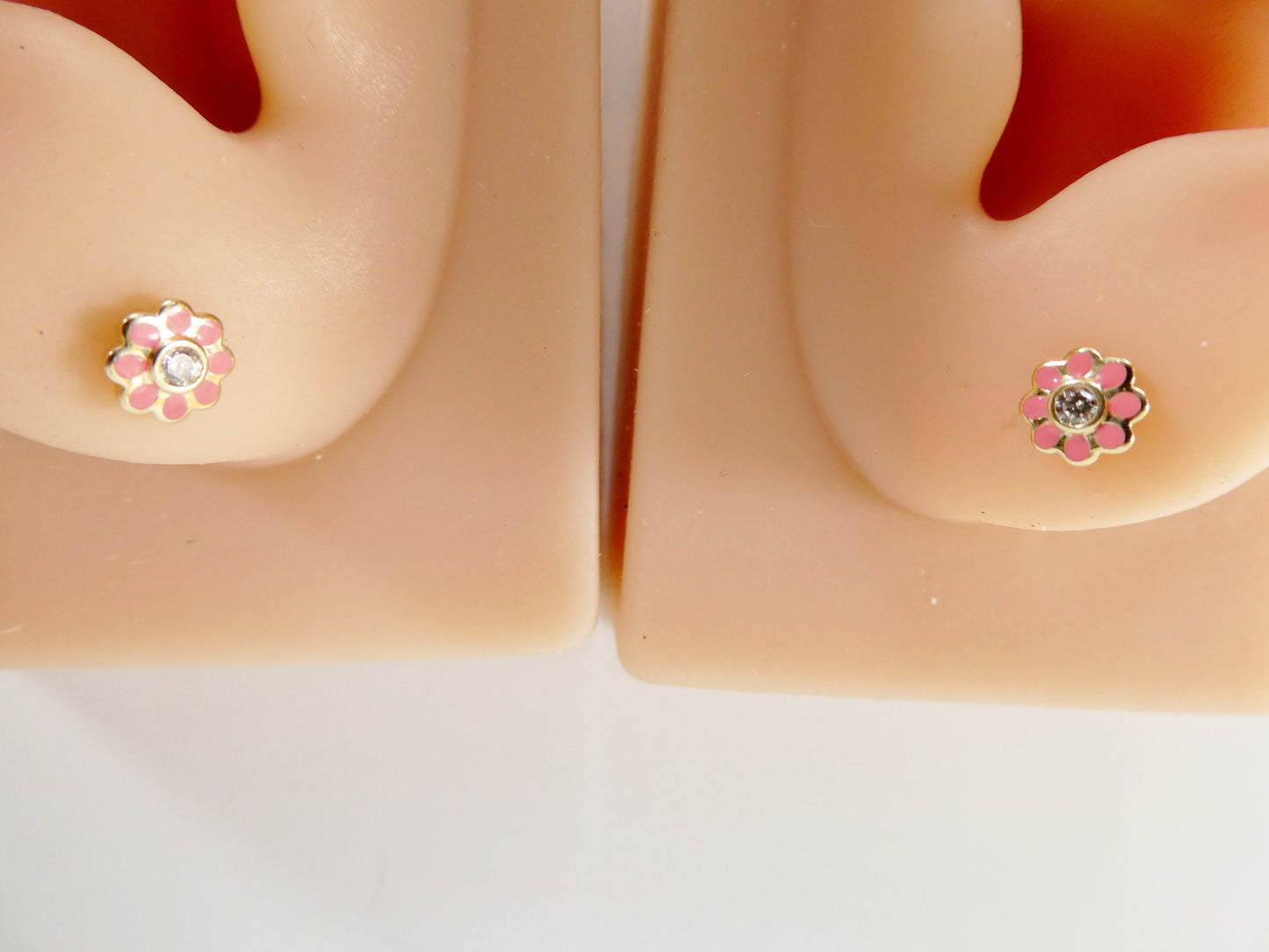 10k real solid gold kids enamel flower screw post earrings
