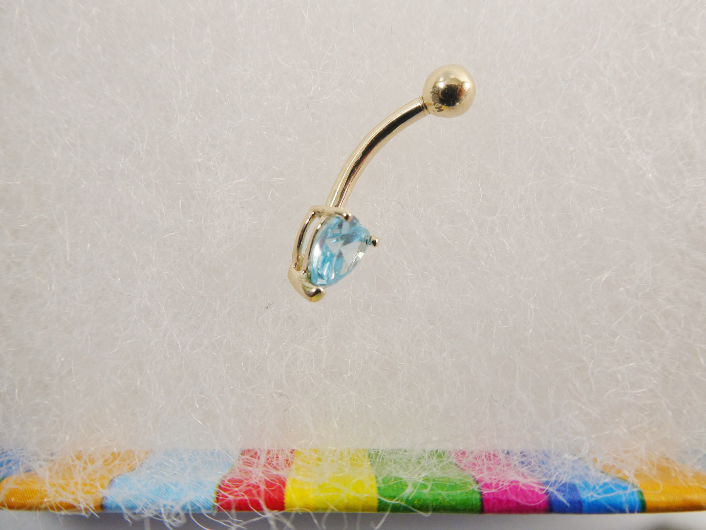14k real solid yellow gold 6mm heart aquamarine stone belly button ring piercing