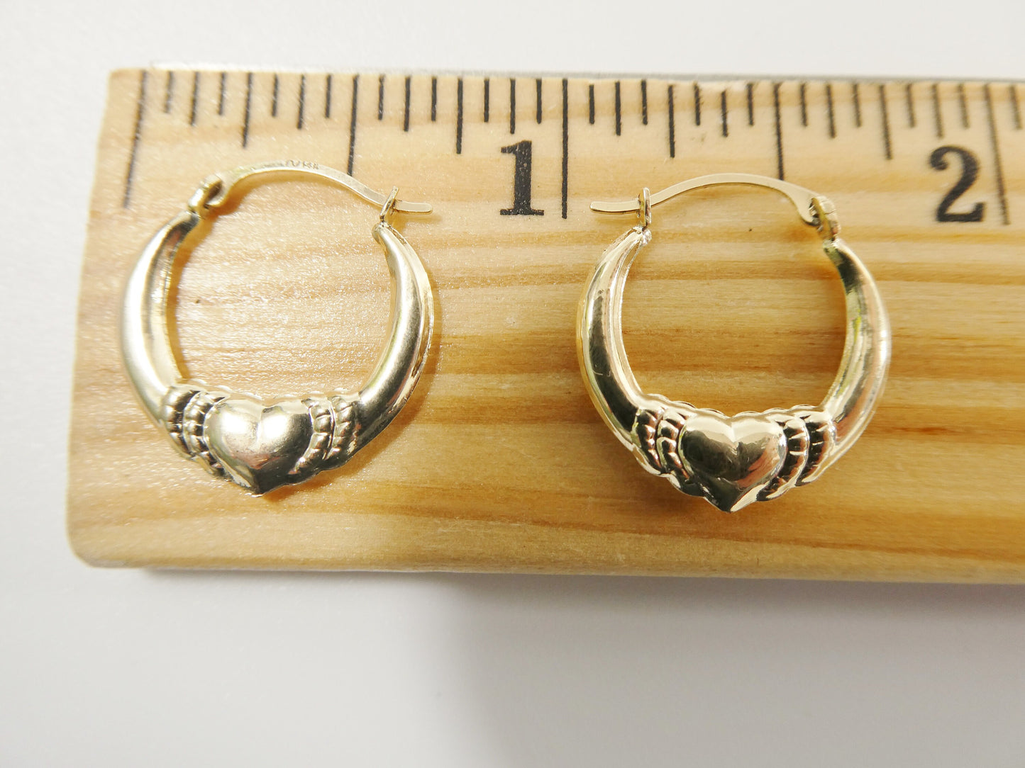 14k real solid yellow gold small heart hoop design earrings