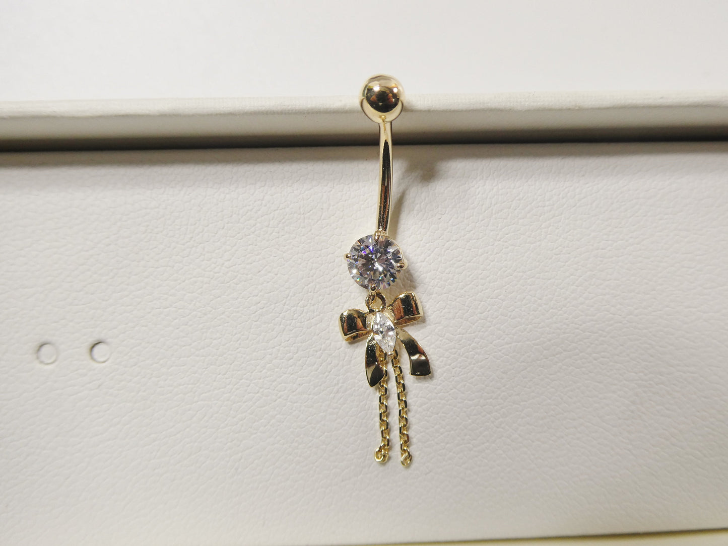 14k real solid yellow gold bow-tie belly button ring piercing