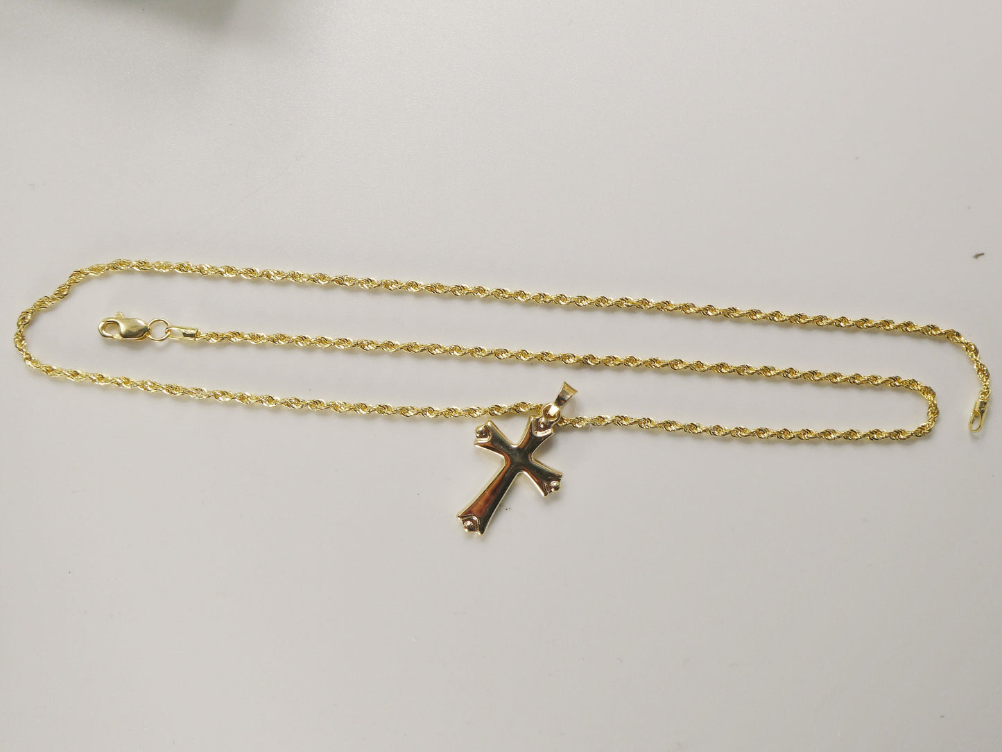 14k real solid yellow gold super polish cross pendent and robe necklace