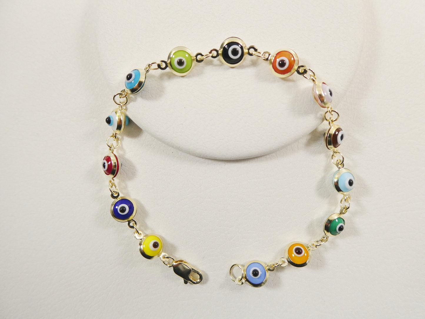 real 14k sold yellow gold 6 inch evil eye multi color adjustable baby bracelet