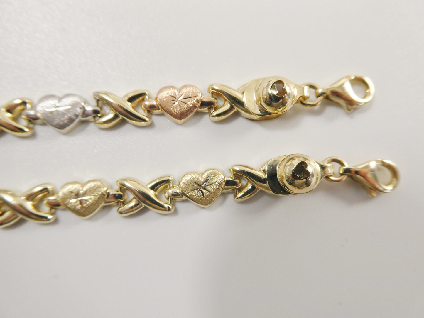 14k real solid yellow gold xo heart 7.25 inch bracelet