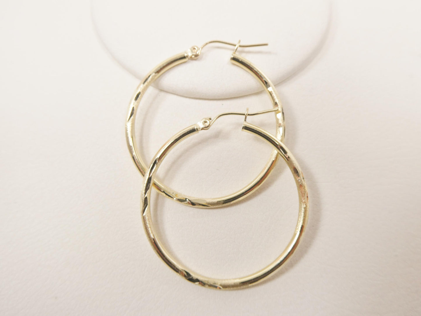 10k real solid yellow gold diamond cut hoop earrings
