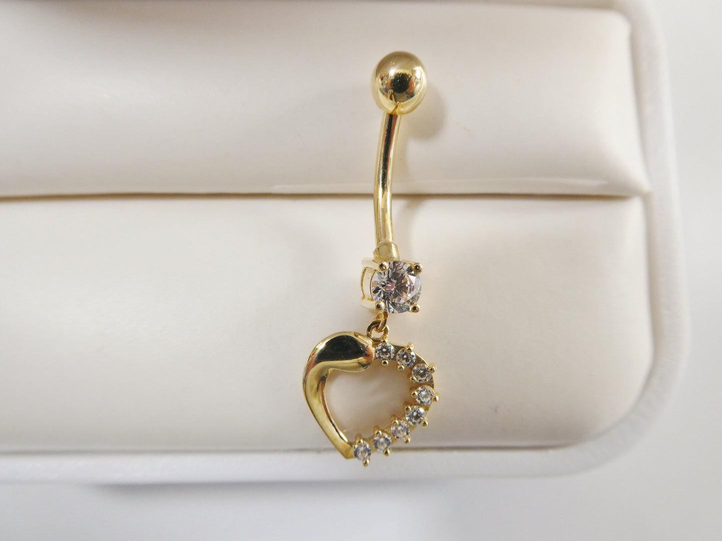 14k real solid yellow gold heart dangling belly button ring piercing