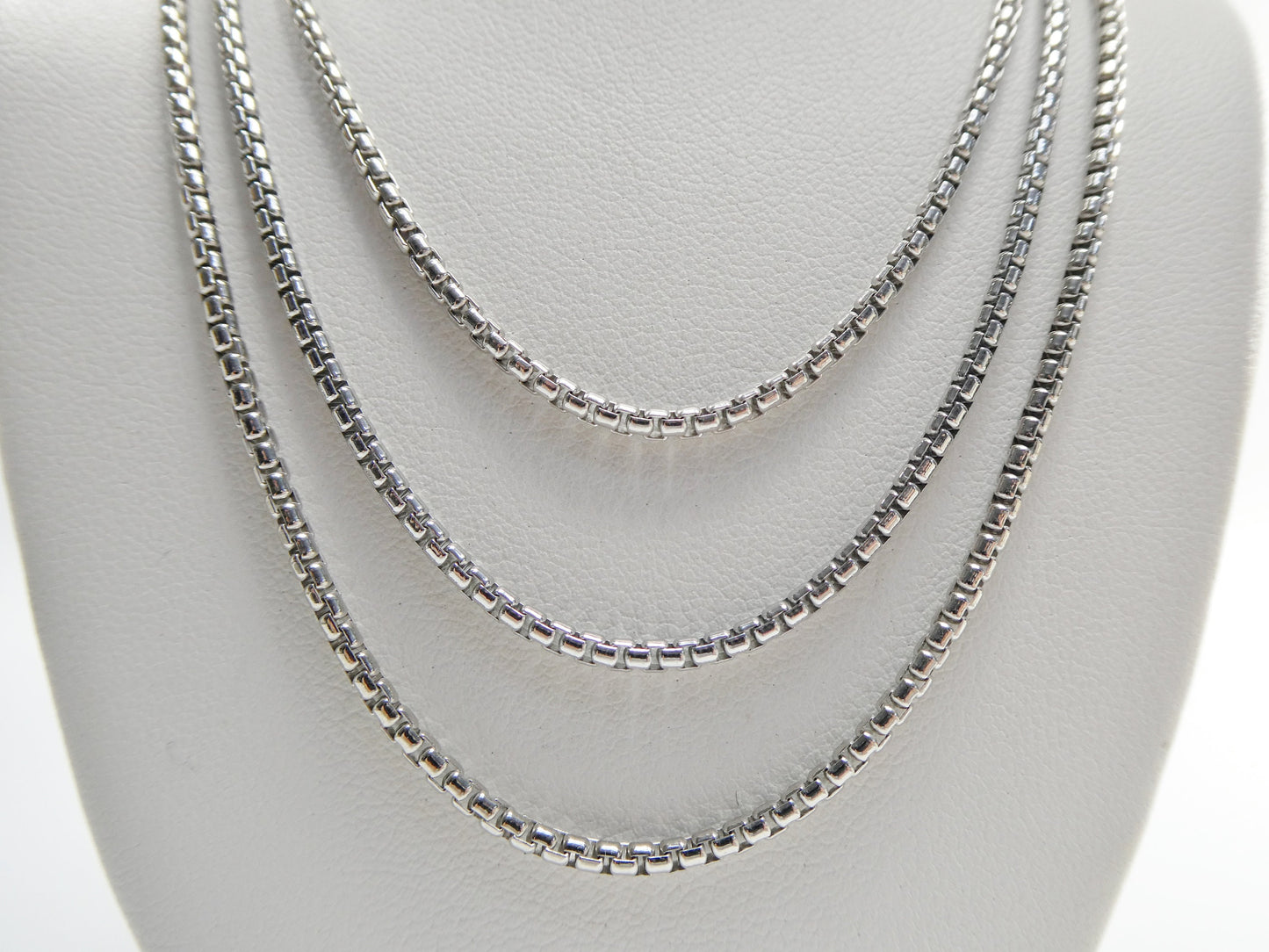 real 925 sterling silver round box chain 14k white gold tone finish