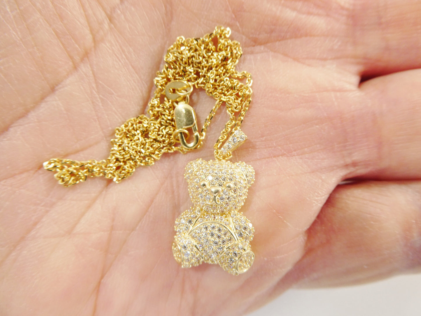 10k real solid yellow gold teddy bear pendent and 18 inch cable necklace
