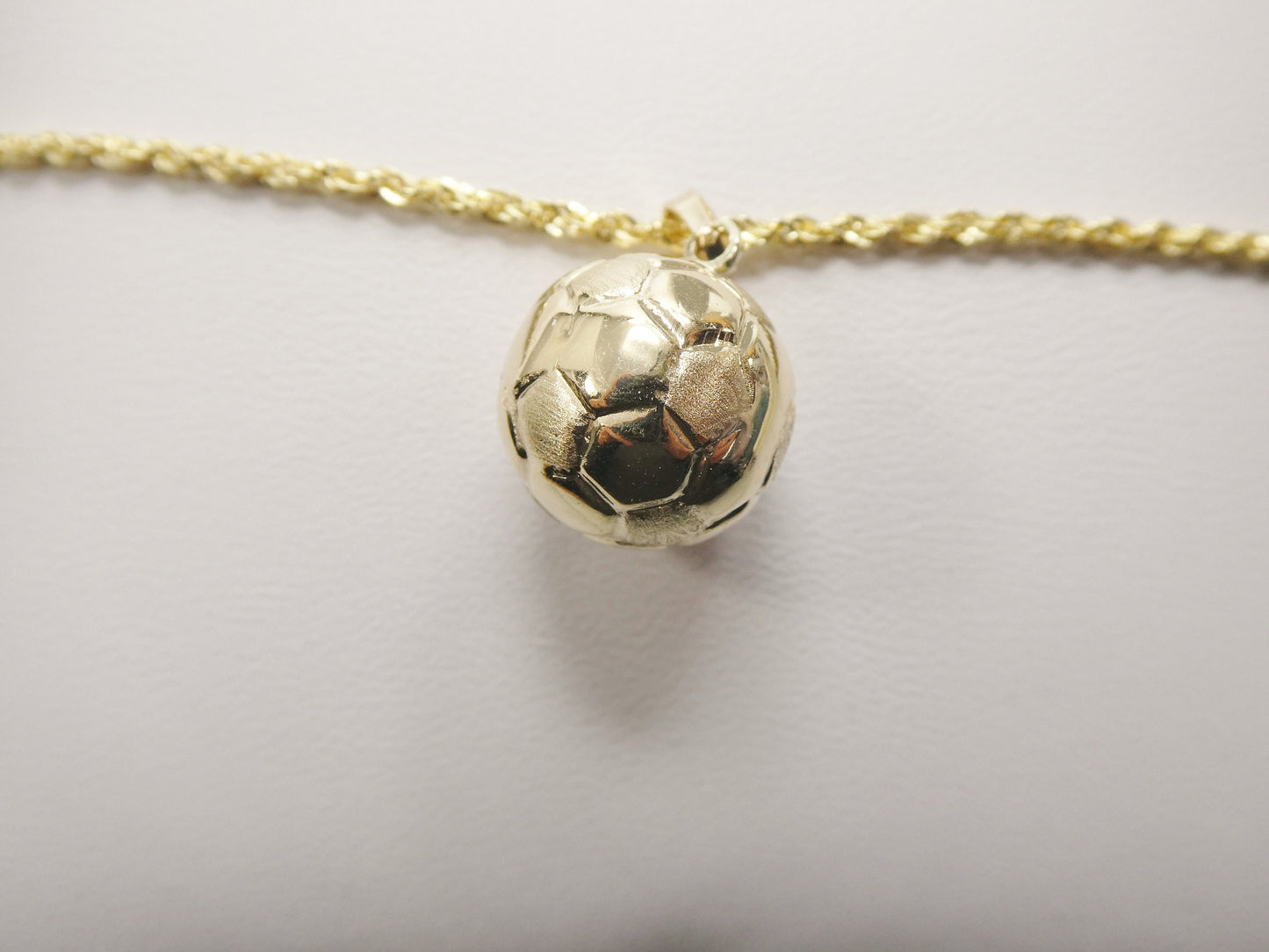 14k real solid yellow gold mini soccer ball pendent and robe necklace