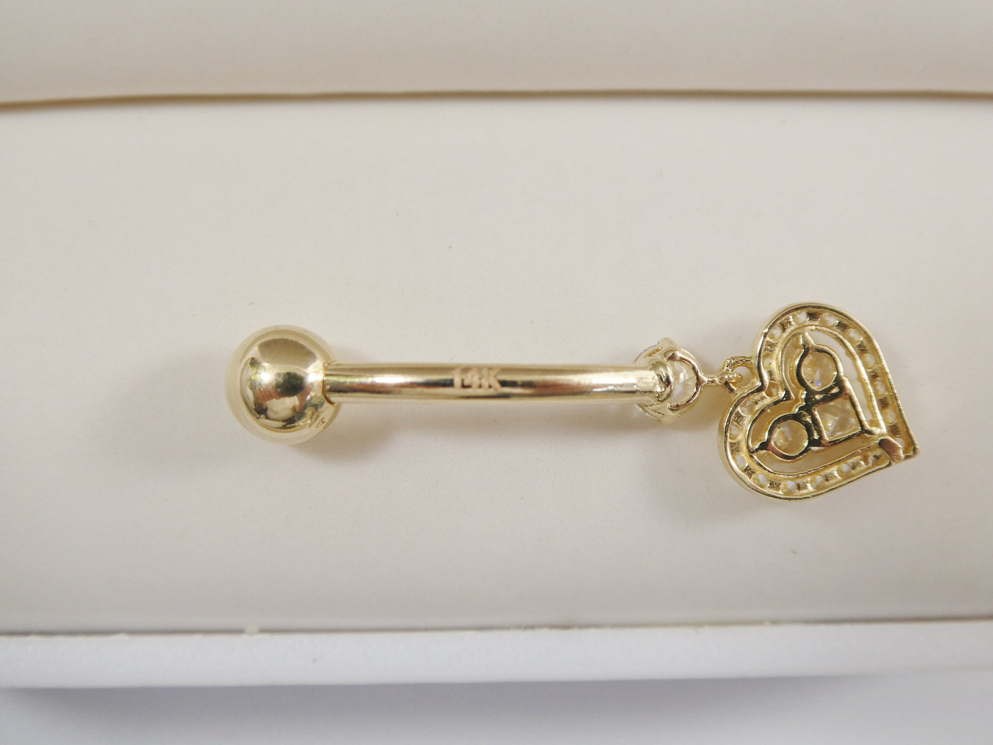 14k real solid yellow gold dangling heart belly button ring piercing