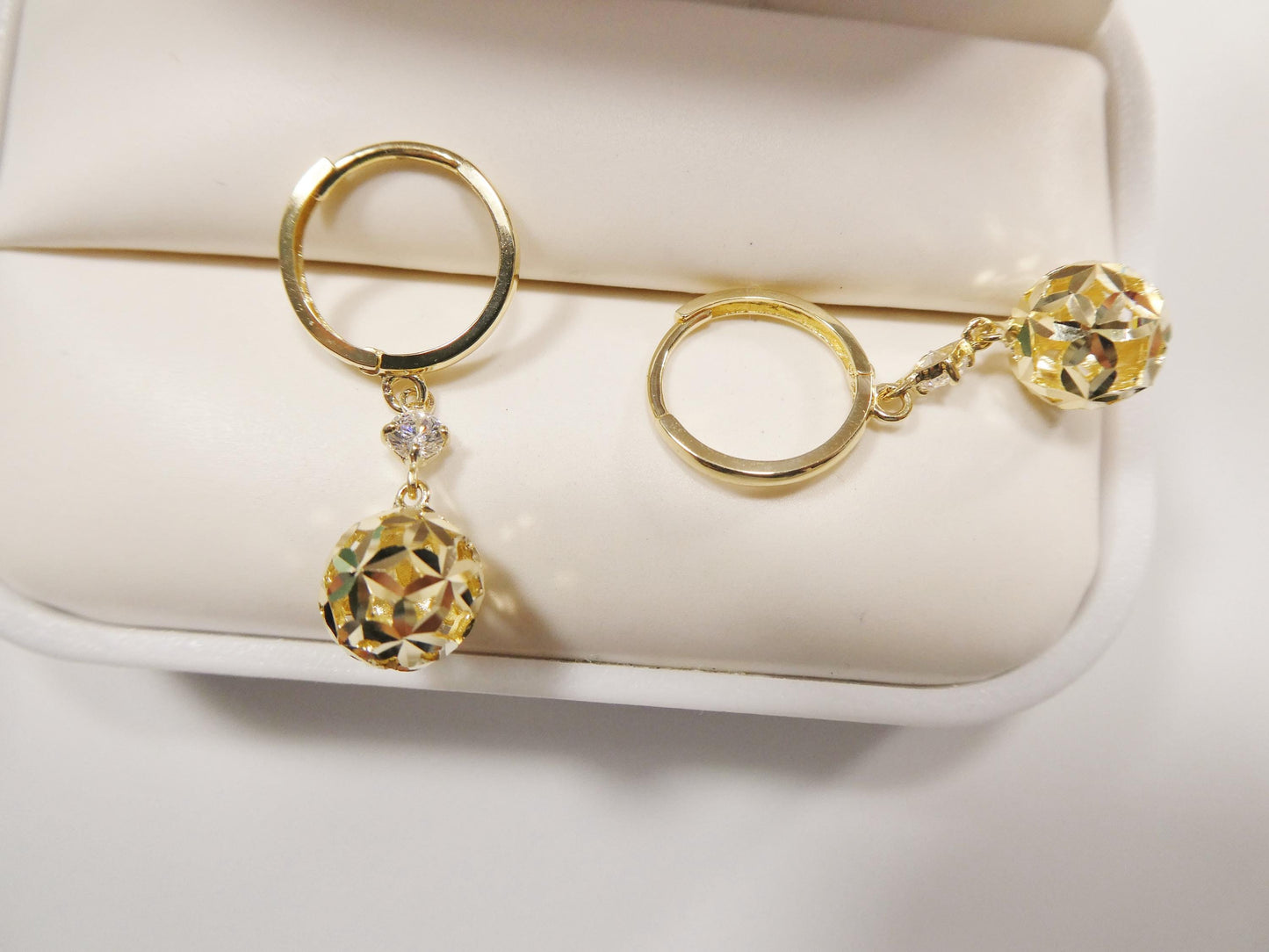 real 10k solid yellow gold ball drop huggie earrings