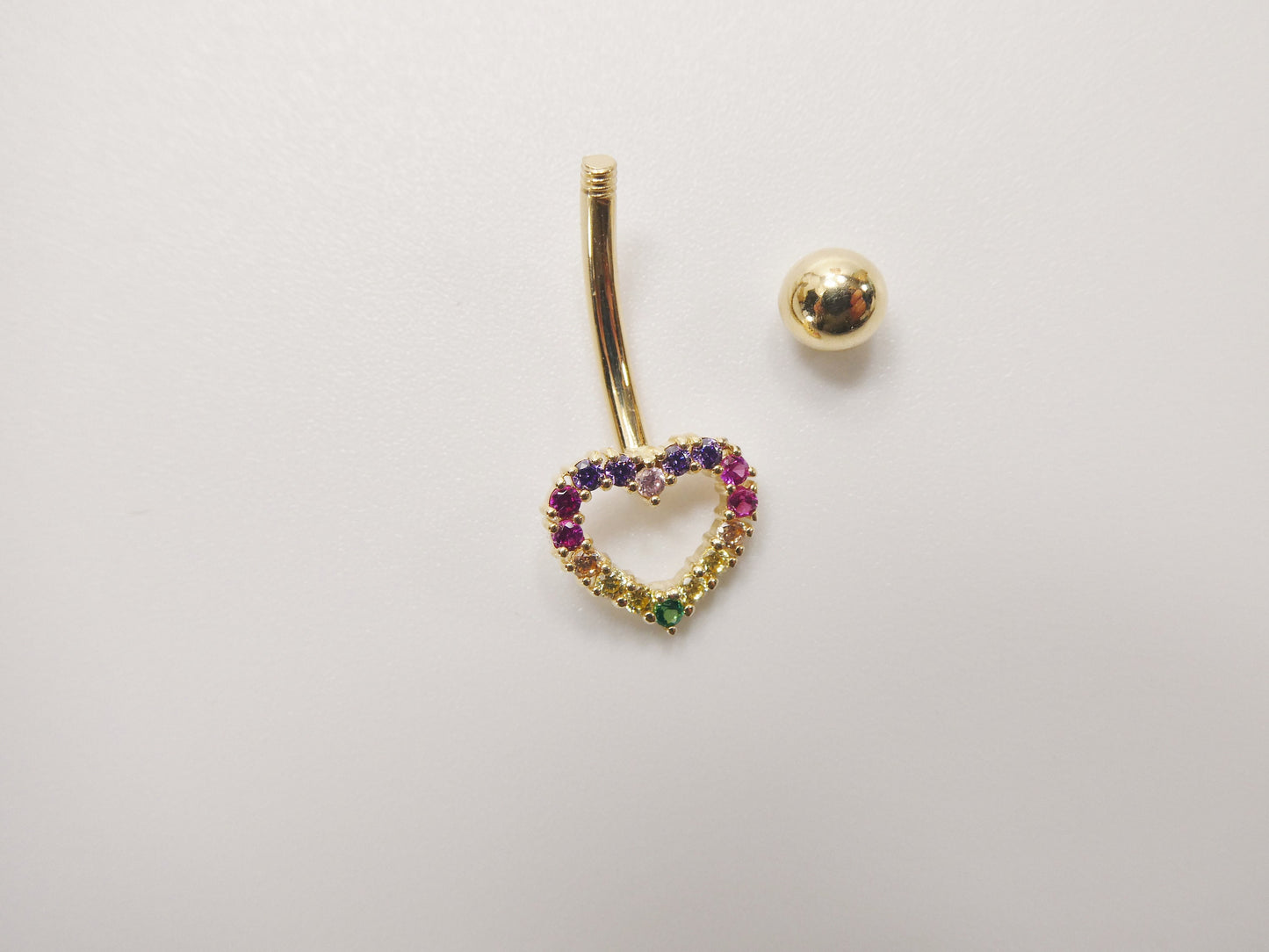 14k real solid yellow gold rainbow heart belly button ring piercing