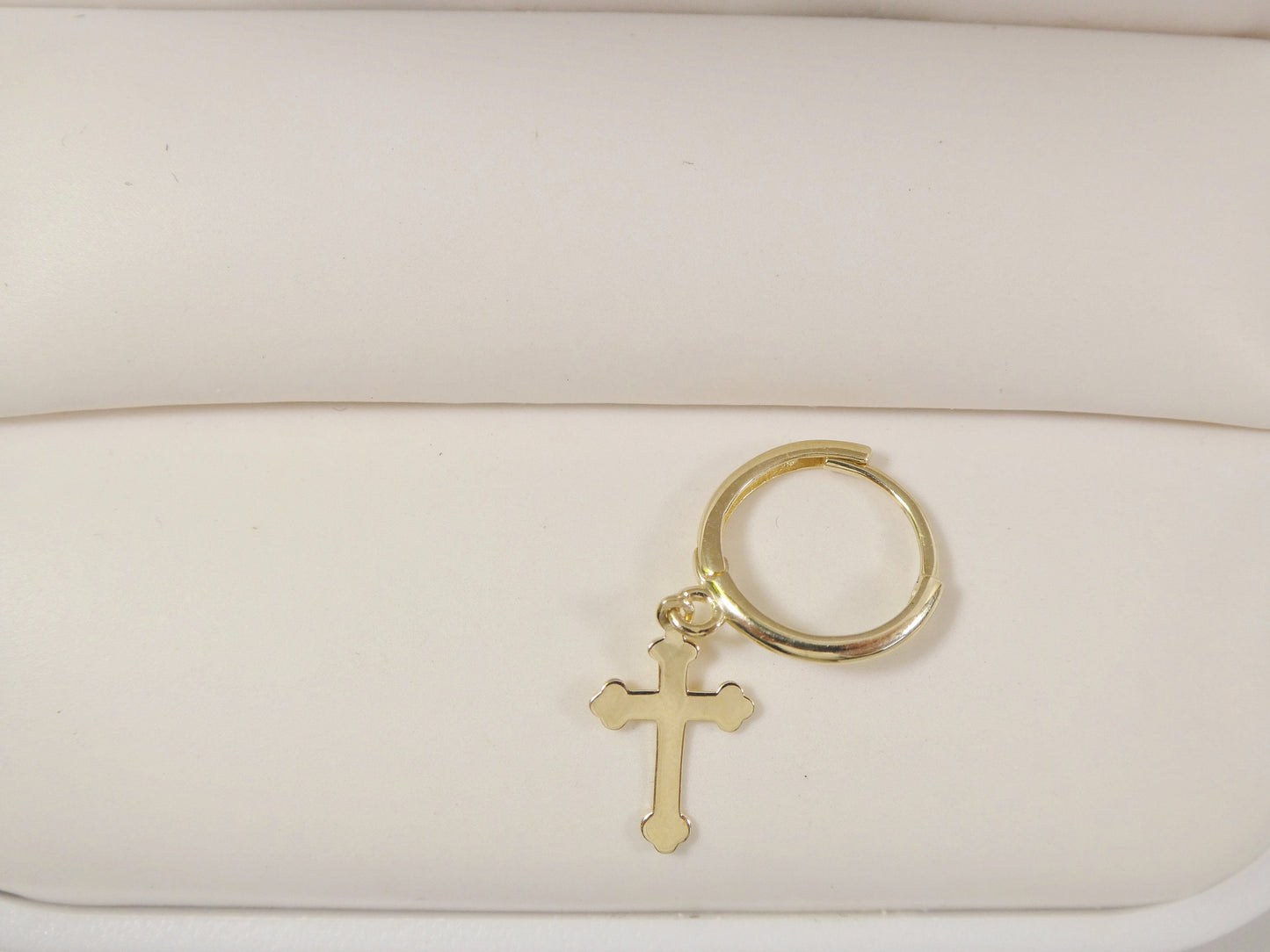 real 10k solid yellow gold hoop huggie dangle plain cross earrings