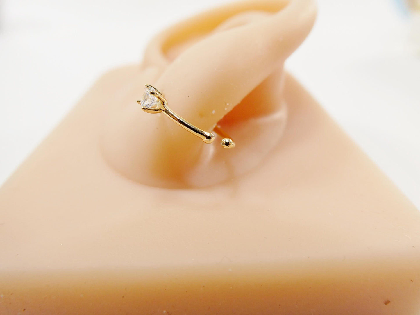 14k real solid yellow gold cz hoop earring cartilage daith ring piercing