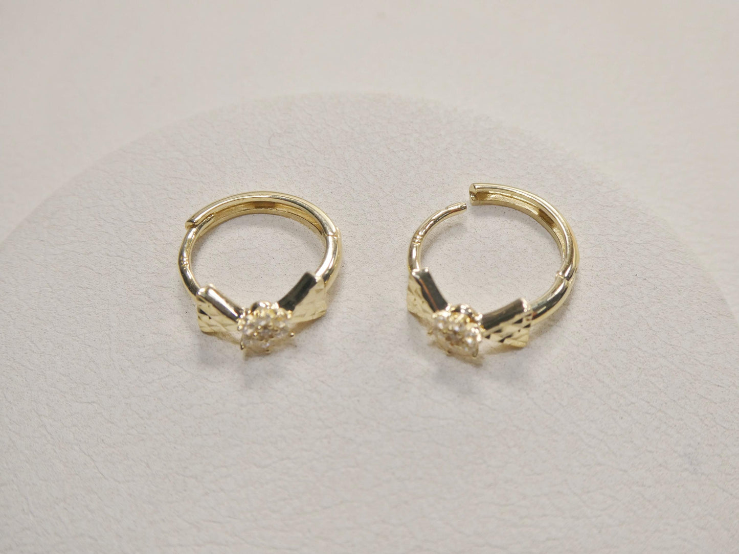 real 10k solid yellow gold designer bow flower hoop huggie earrings