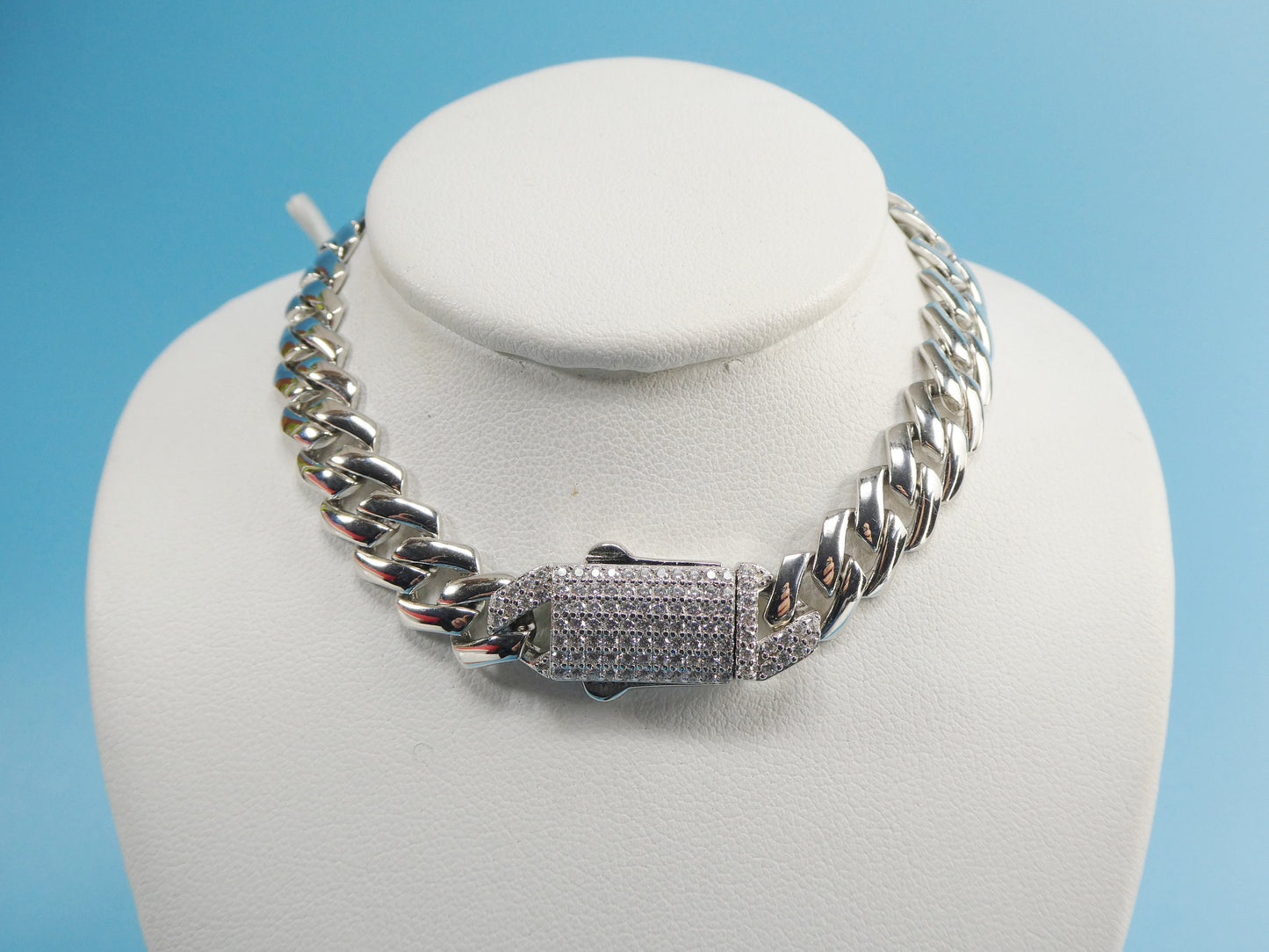 8 inch 14k white gold color tone Monaco bracelet over real solid 925 sterling silver
