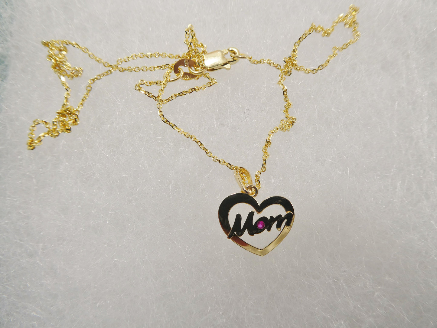 14k real solid yellow gold mom heart pendent and cable necklace