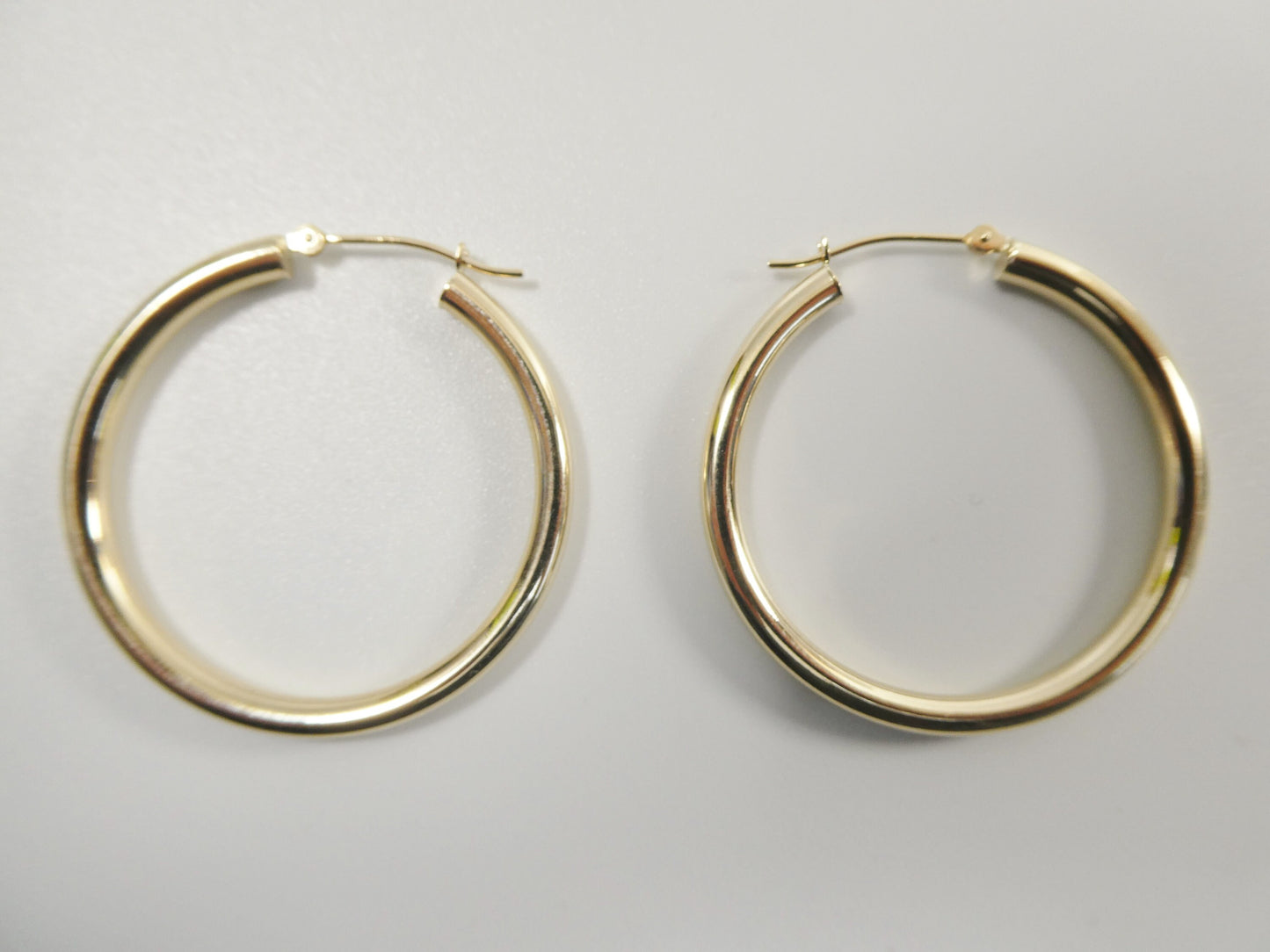 14K real solid yellow gold 3mm /35mm round hoop earring snap closure high polish finish