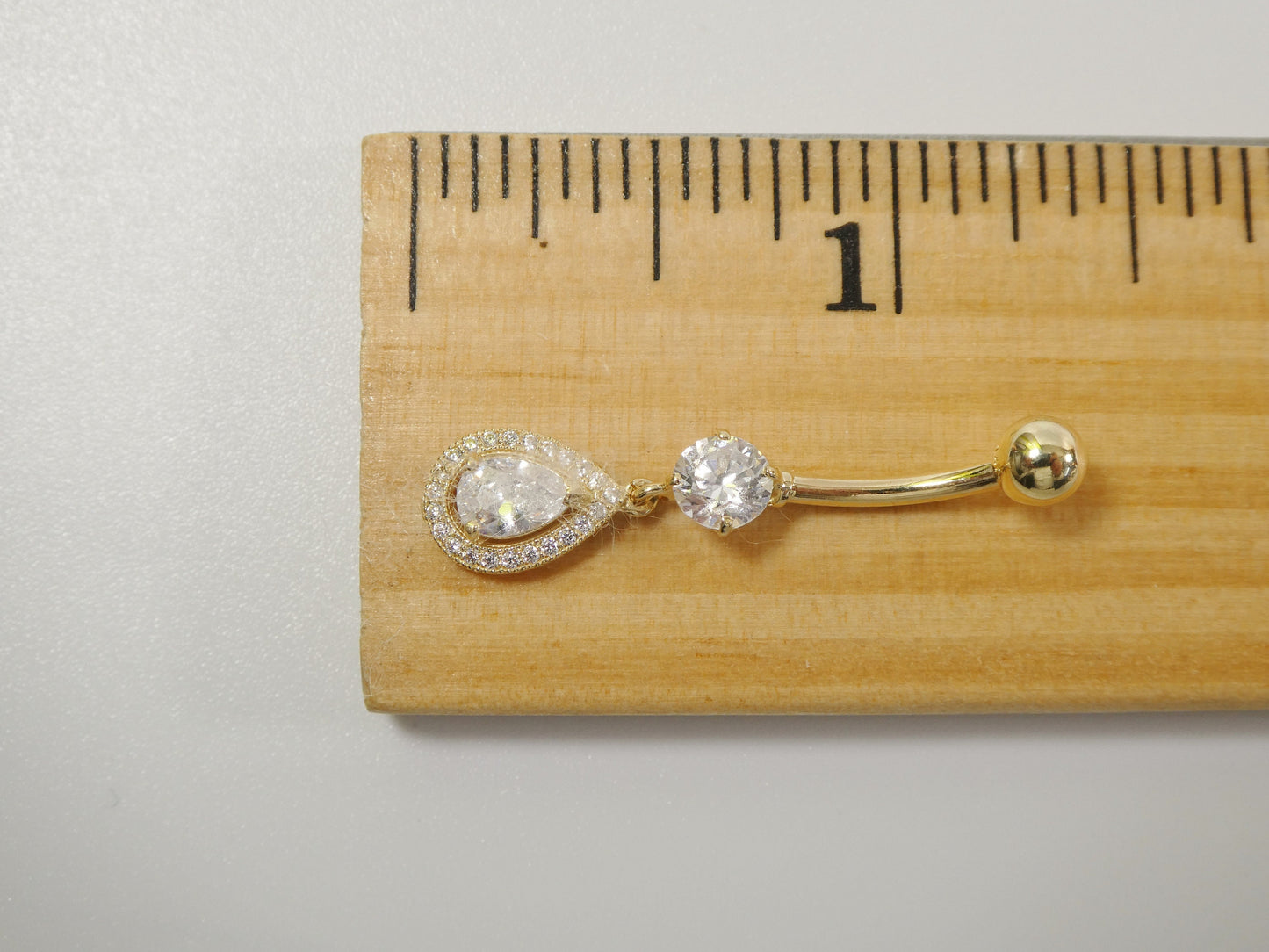 14k real solid yellow gold tear drop design belly button ring piercing
