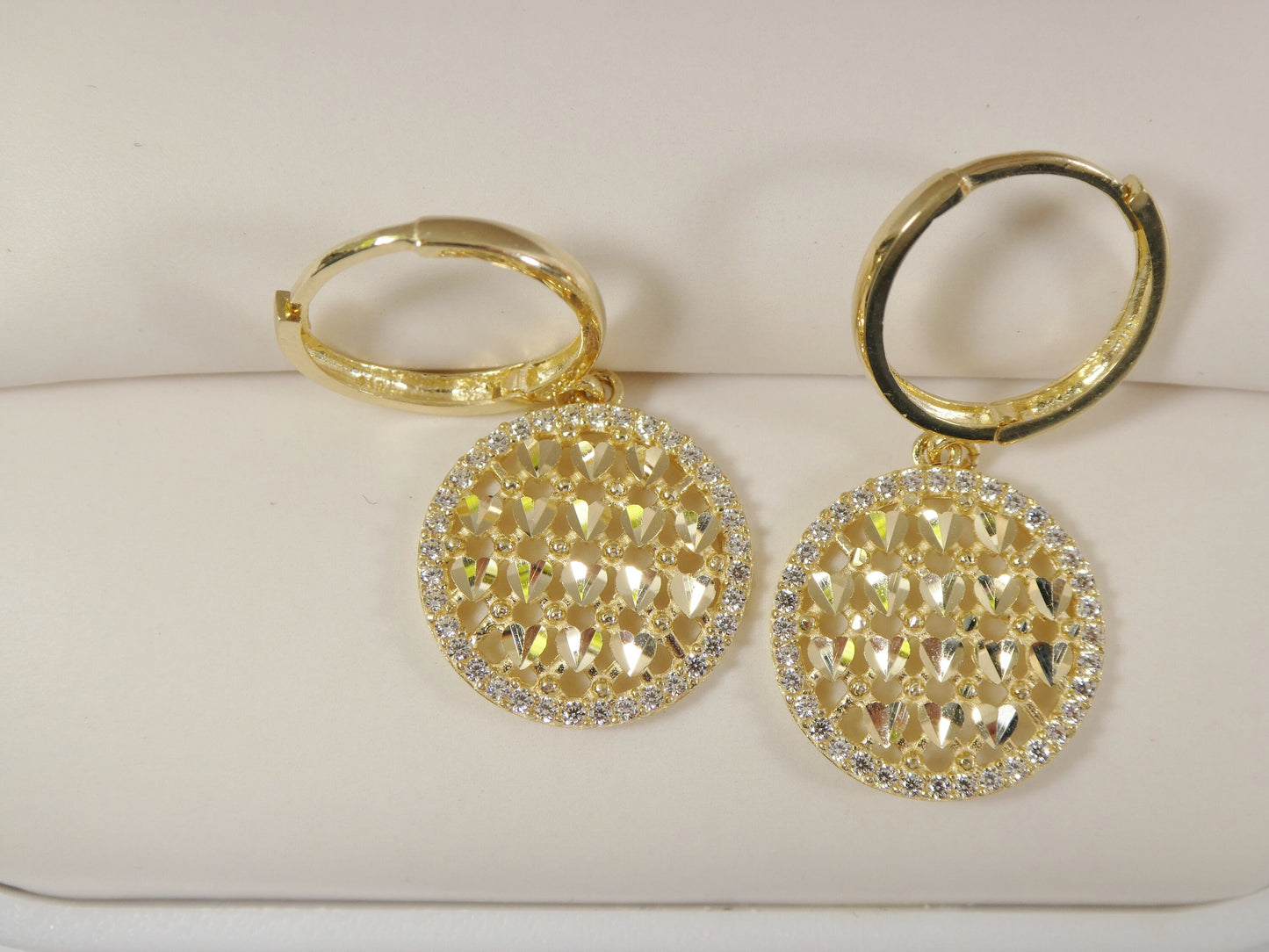 10k real solid yellow gold circle drop all tiny heart huggie earrings