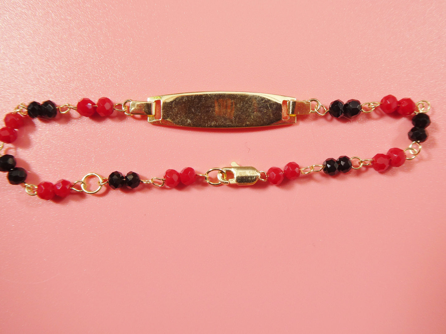 real 14k yellow gold / red / black / stone 5.5 inch baby ID bracelet