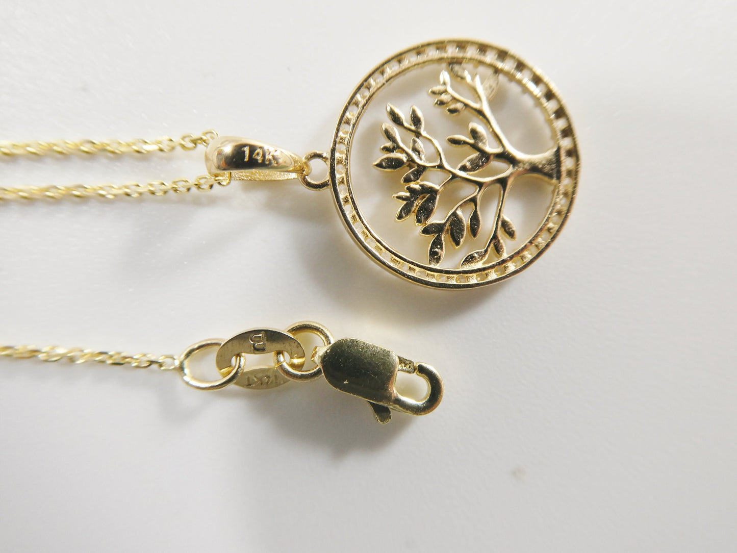 14k real solid yellow gold tree of life pendent and cable necklace