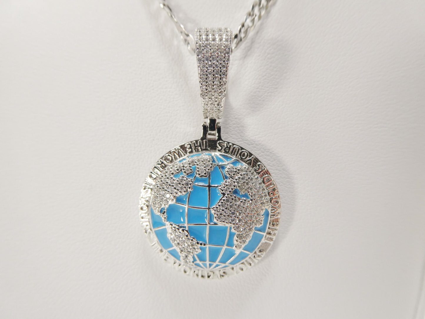 real 925 sterling silver enamel globe pendent necklace