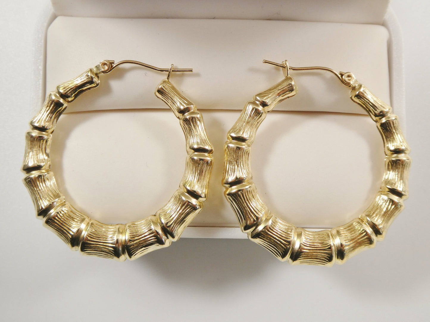 10k real solid yellow gold bamboo earrings
