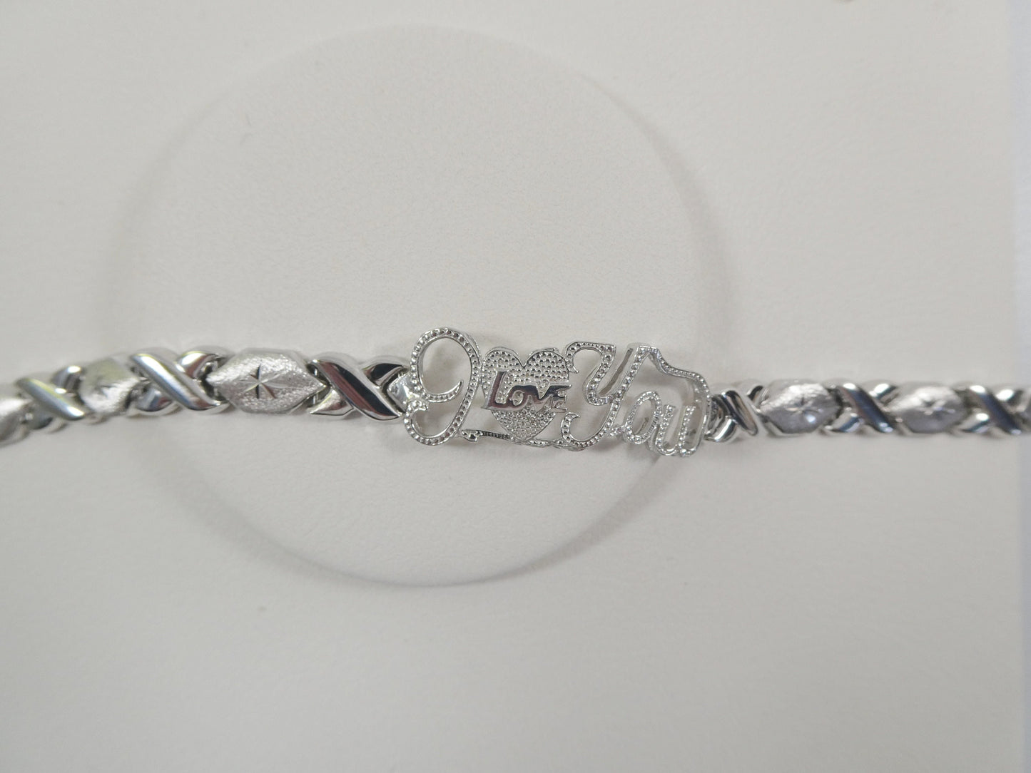 real 925 sterling silver I love you xo xo stampato bracelet 14k white gold finish