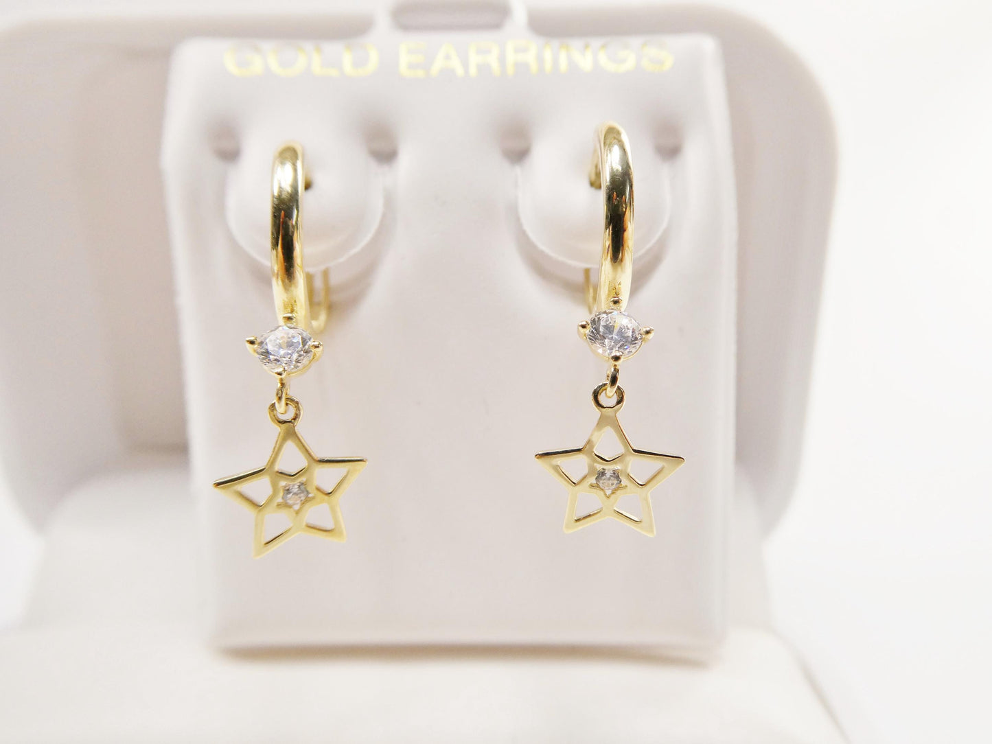 real 10k solid yellow gold designer star hoop huggie earrings