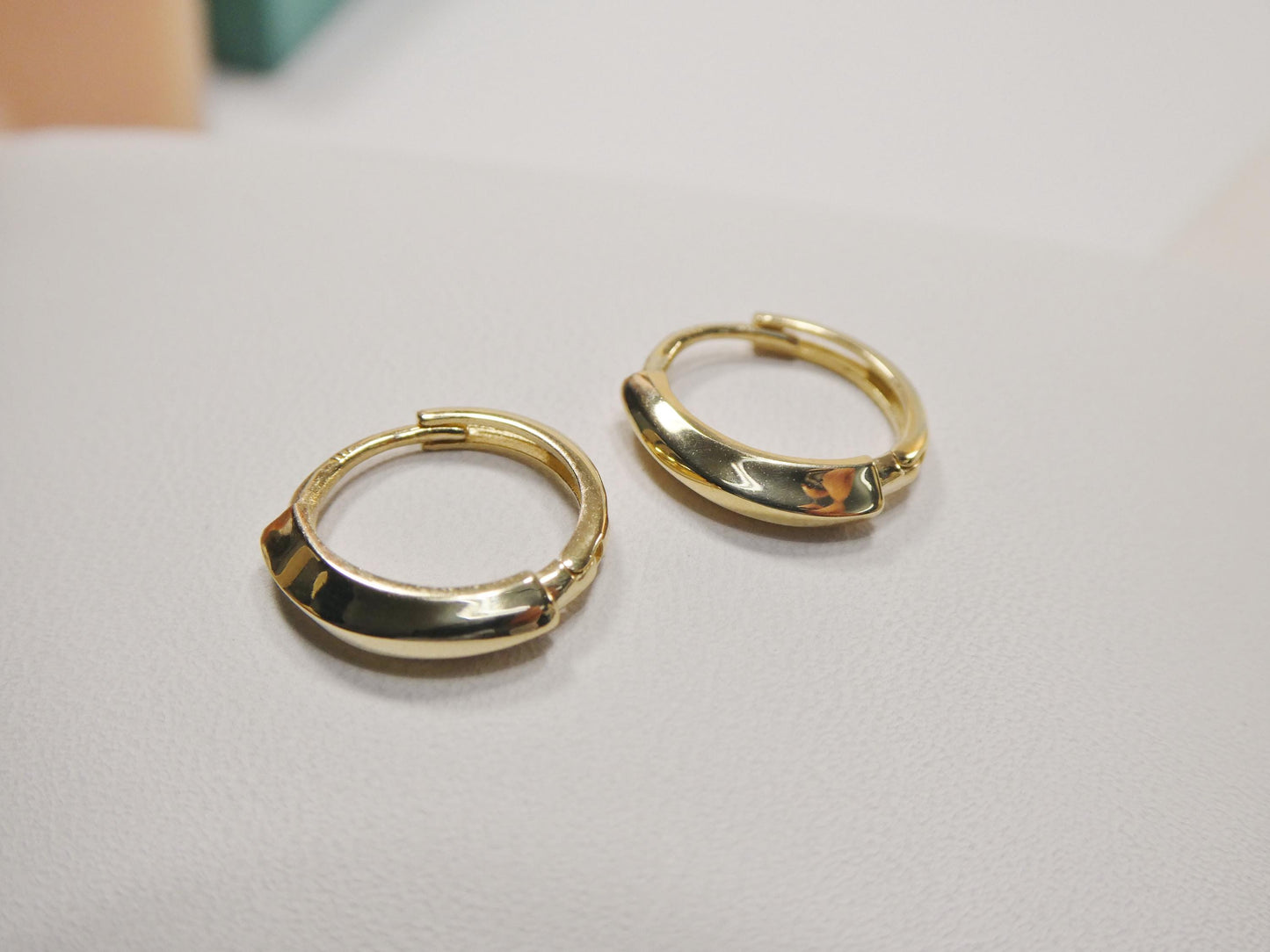 real 10k solid yellow gold designer polish hoop huggie earrings