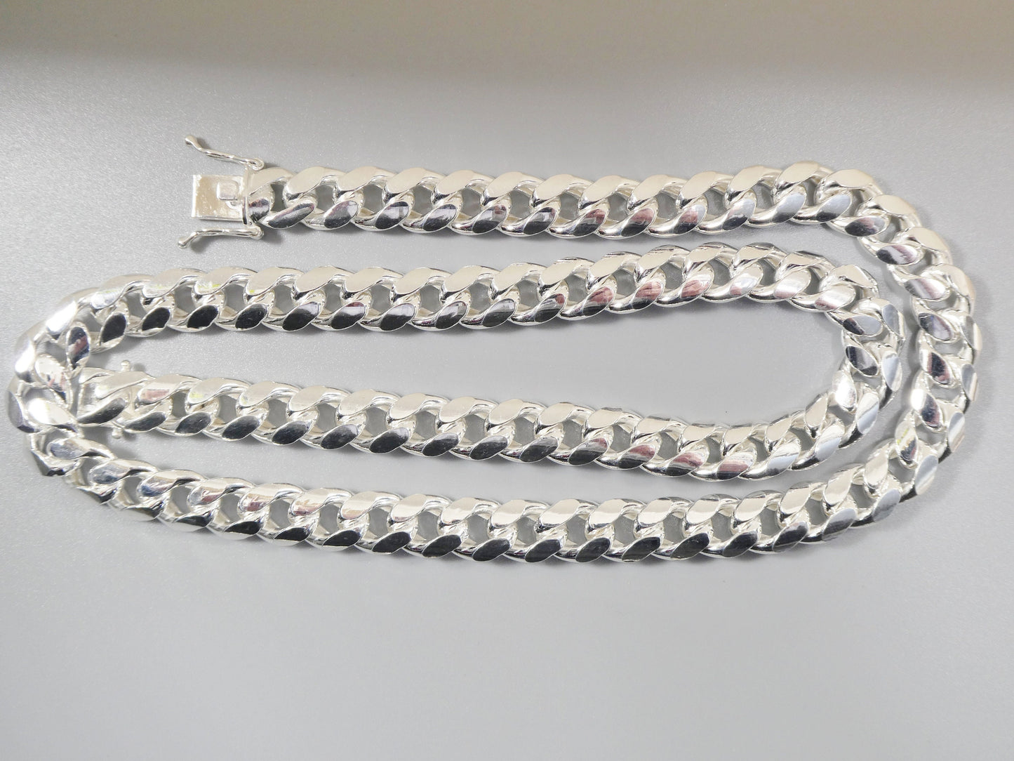 real 10mm 26 INCH 925 sterling silver men SEMI SOLID Miami link chain box lock clasp