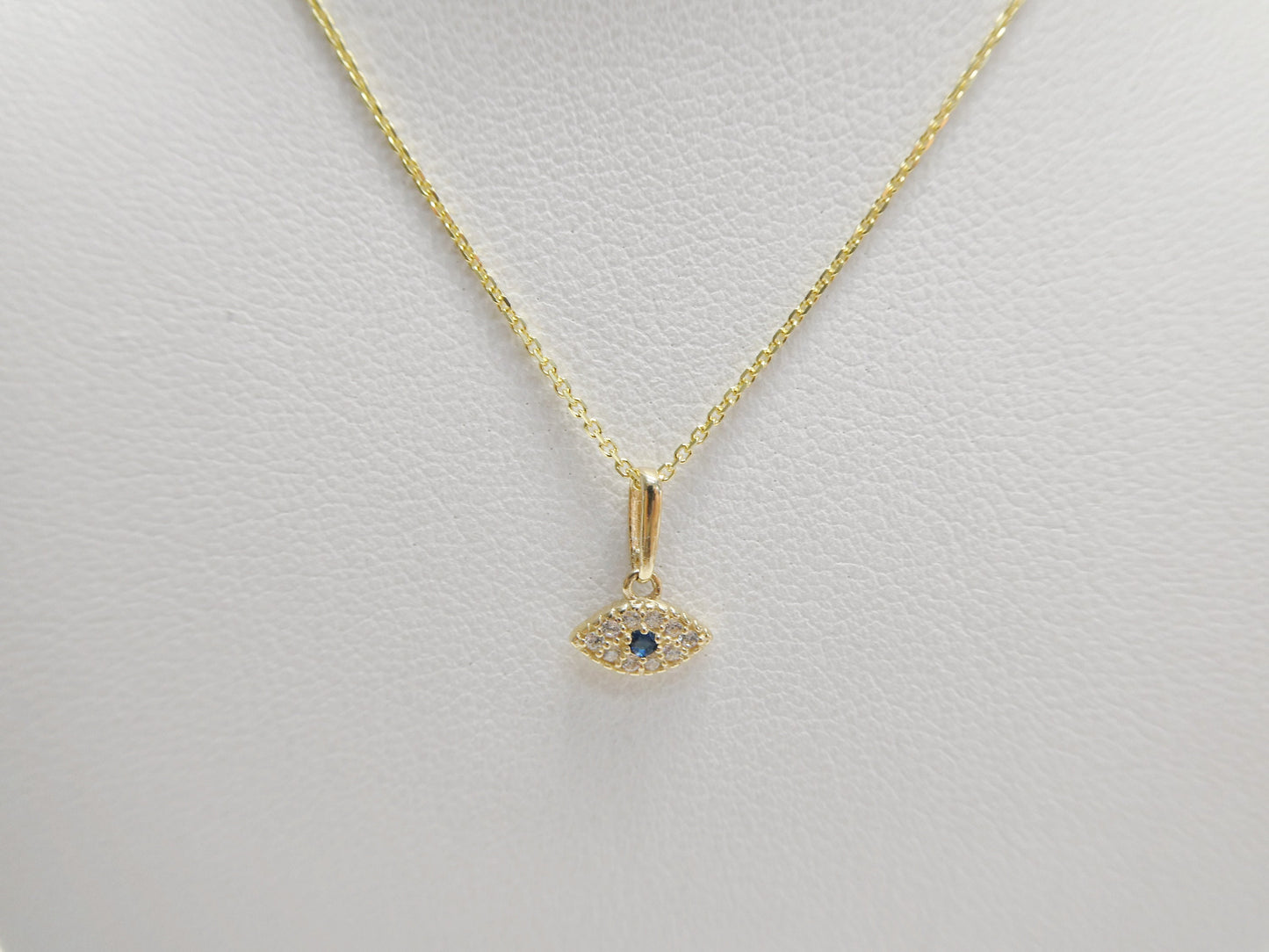 14k real solid yellow gold small evil eye pendent and cable necklace