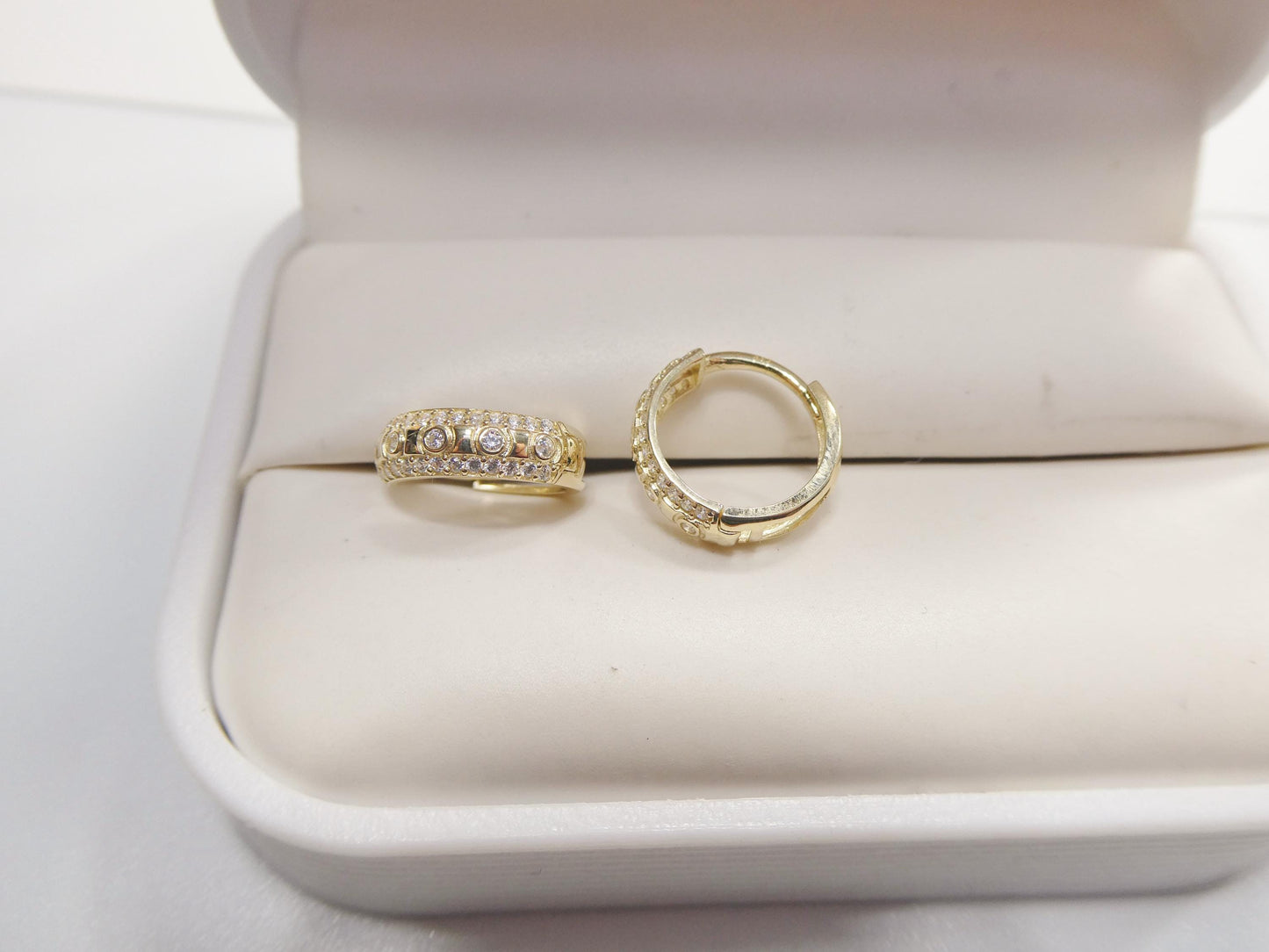 real 10k solid yellow gold designer hoop huggie earrings