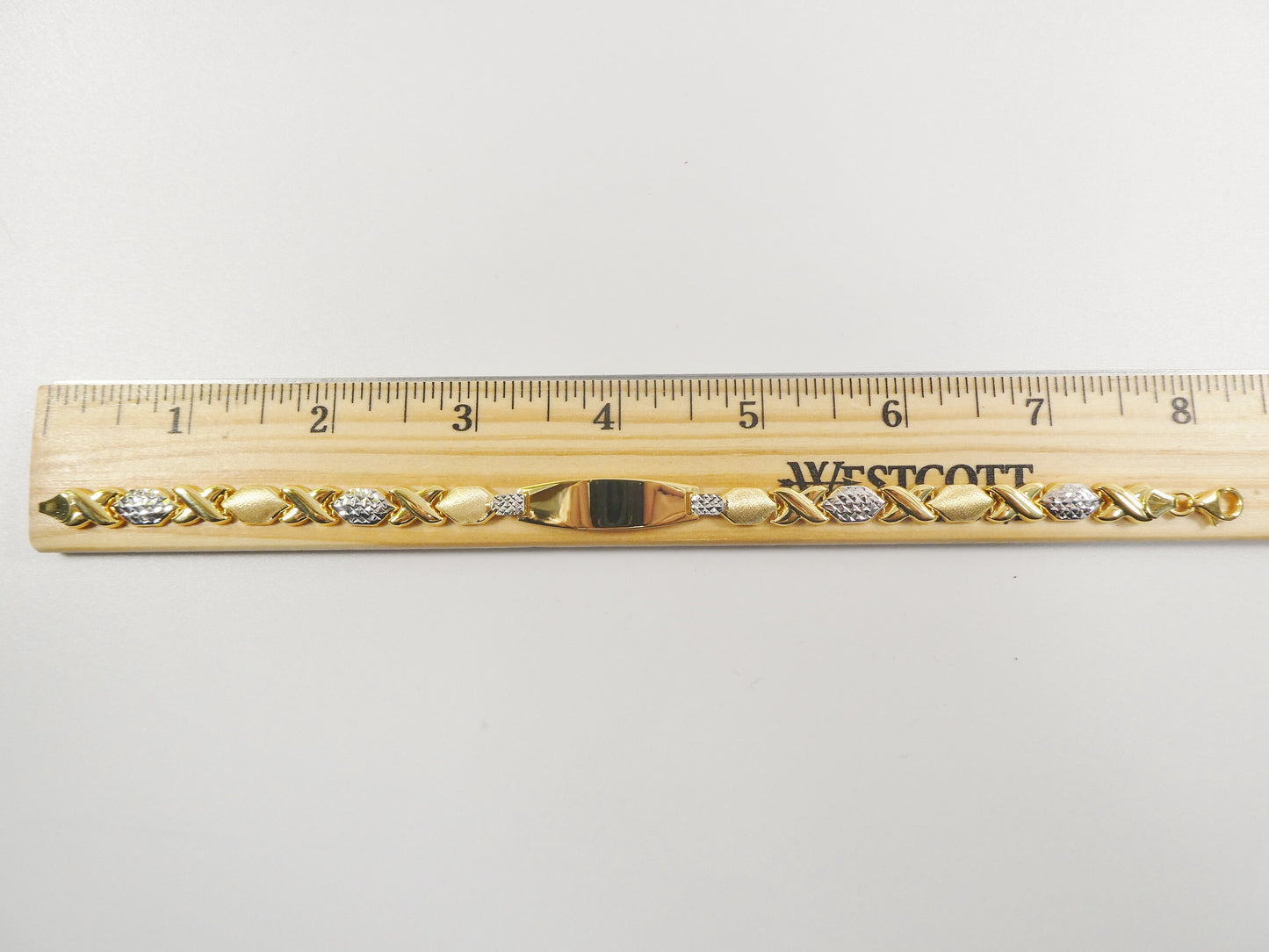 real 925 sterling silver stampato XOXO ID bracelet 14k yellow gold finish